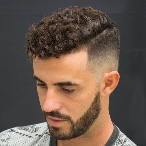 Low Taper Fade Curly Hair with Beard