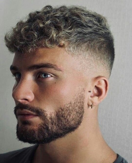 Low Taper Fade Curly Hair with Beard