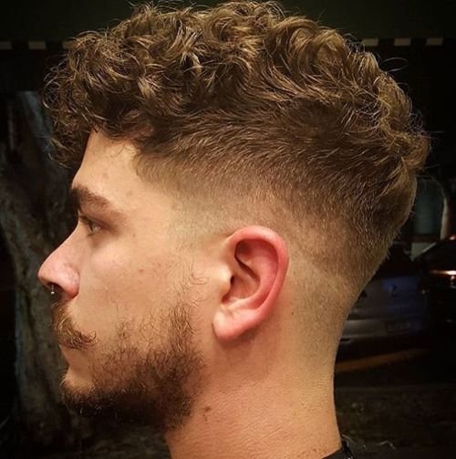 Low Taper Fade Curly Hair with Design