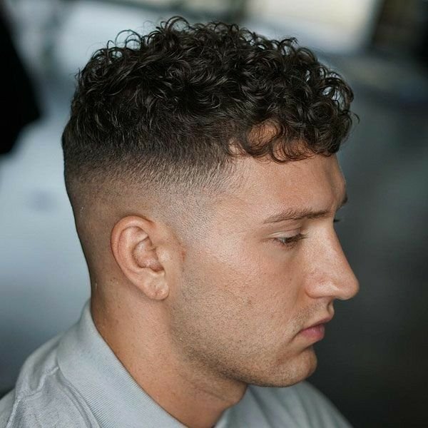 Low Taper Fade Curly Hair with Design