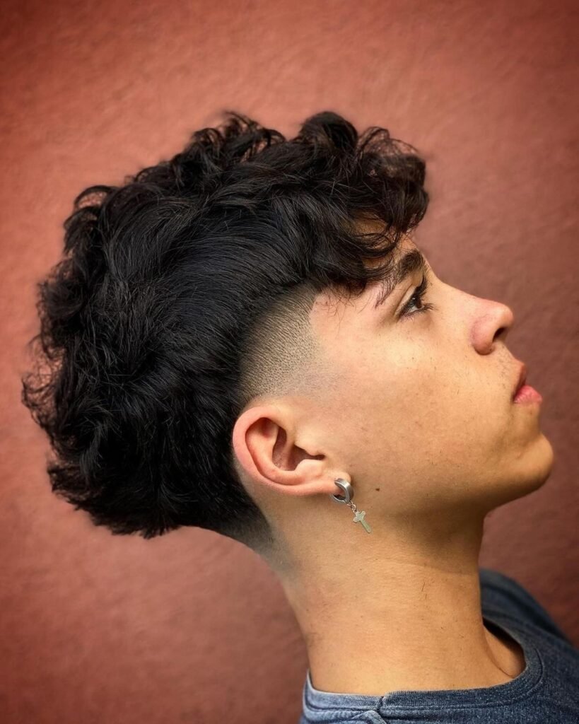 Low Taper Fade Mullet Curly Hair