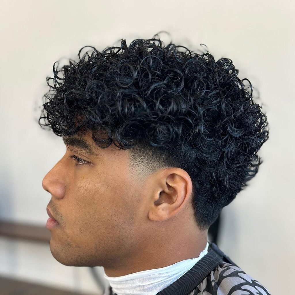 Low Taper Fade Long Curly Hair