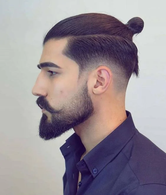 Long Hair Man Bun Low Fade