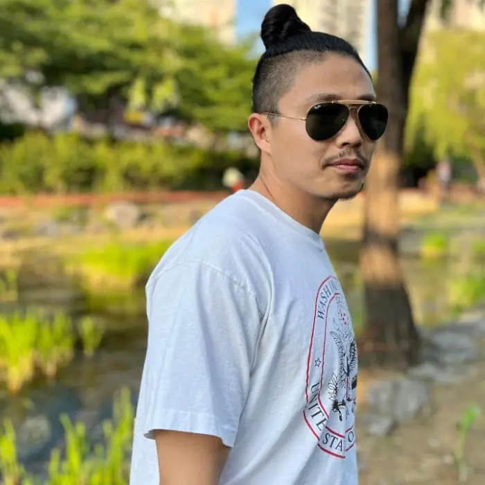 Man Bun Low Fade Asian