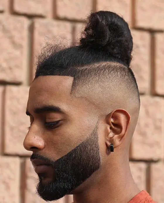 Curly Hair Man Bun Low Fade