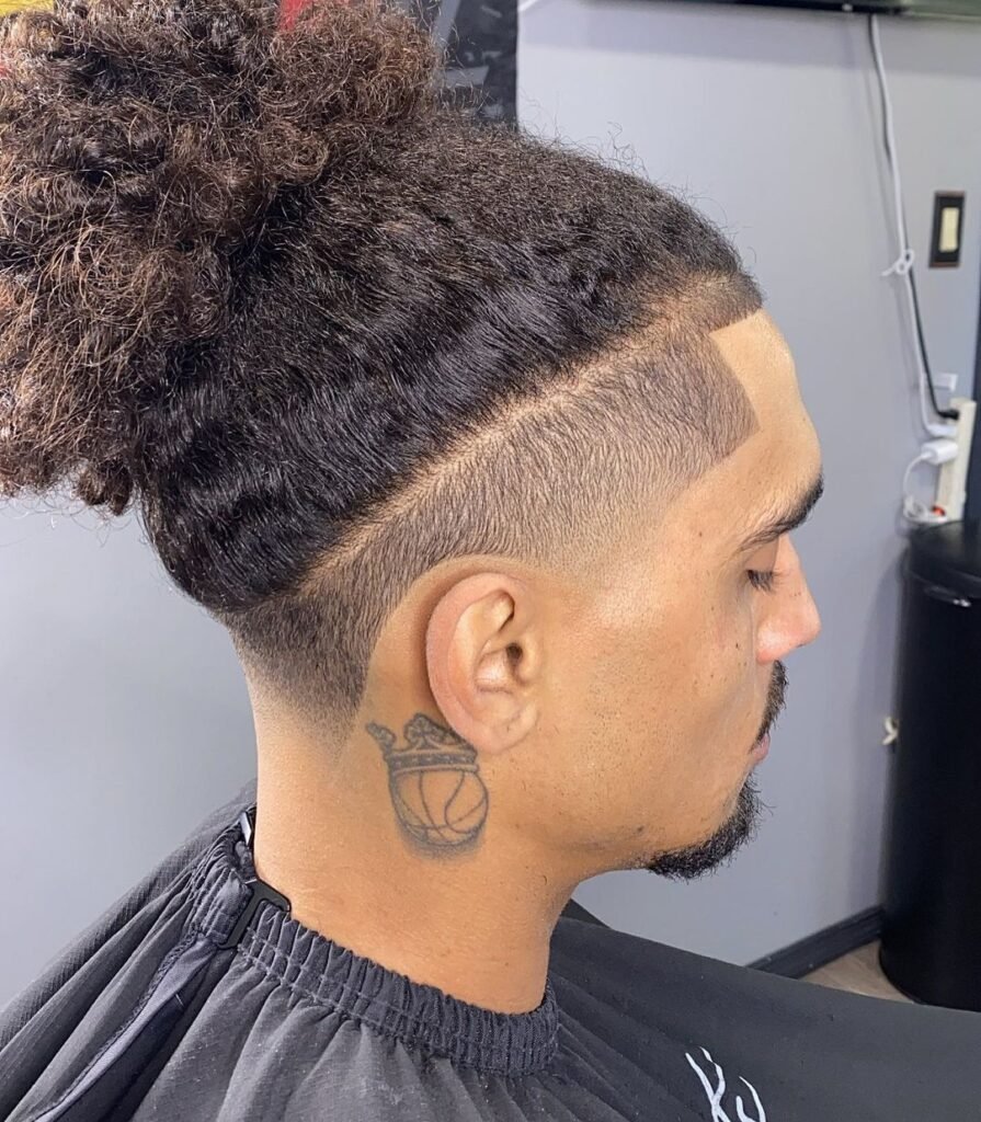 Low Burst Fade with Man Bun