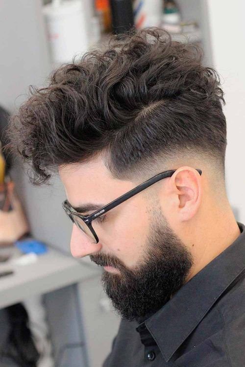 Taper Fade Low comb over with part and beard