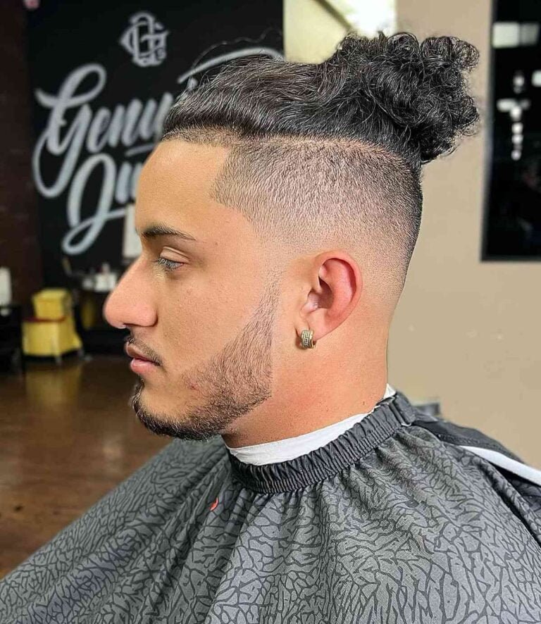 Curly Hair Man Bun Low Fade