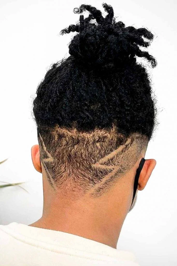 Low Burst Fade with Man Bun Top Knot