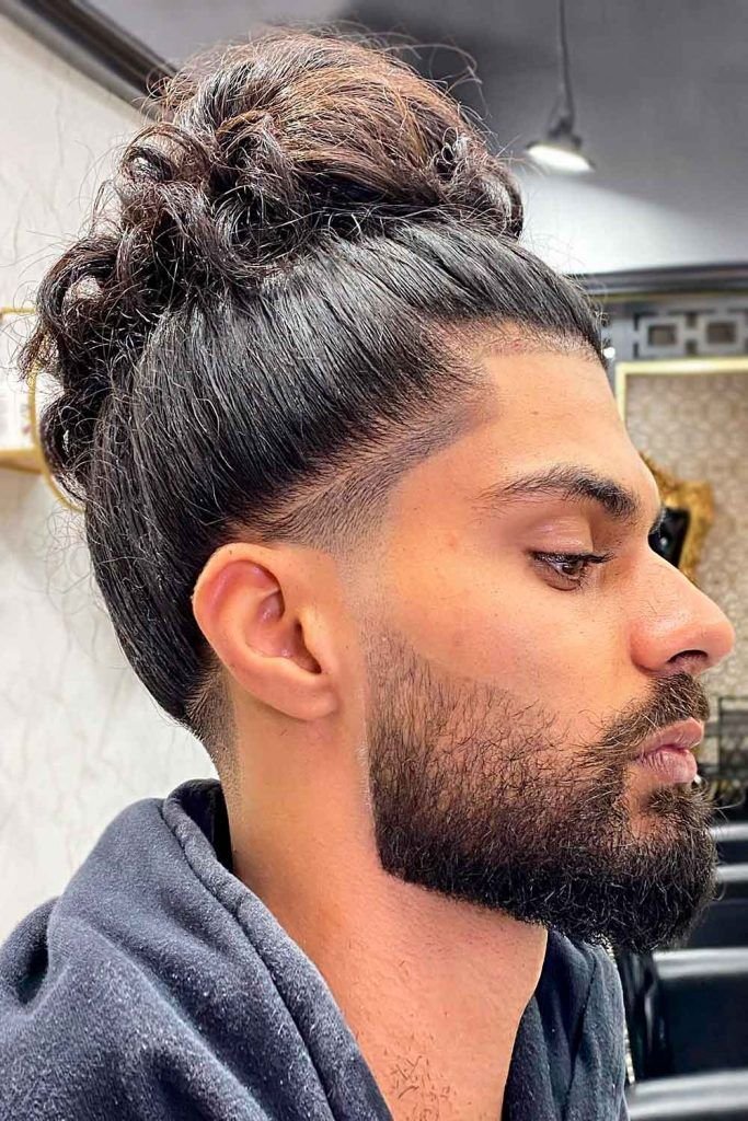 Low Burst Fade with Man Bun Top Knot