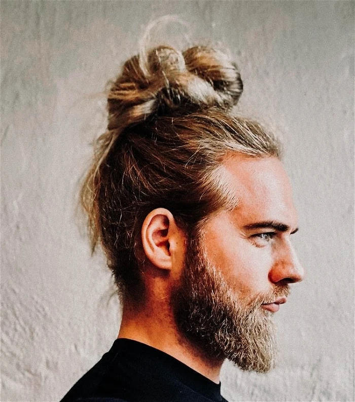 Low Burst Fade with Man Bun Top Knot