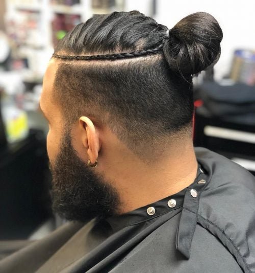 Long Hair Man Bun Low Fade